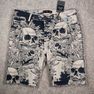 NEW Rebel Vengeance Men's Size 40 Skull Pattern Cargo Shorts Y2K Street Wear